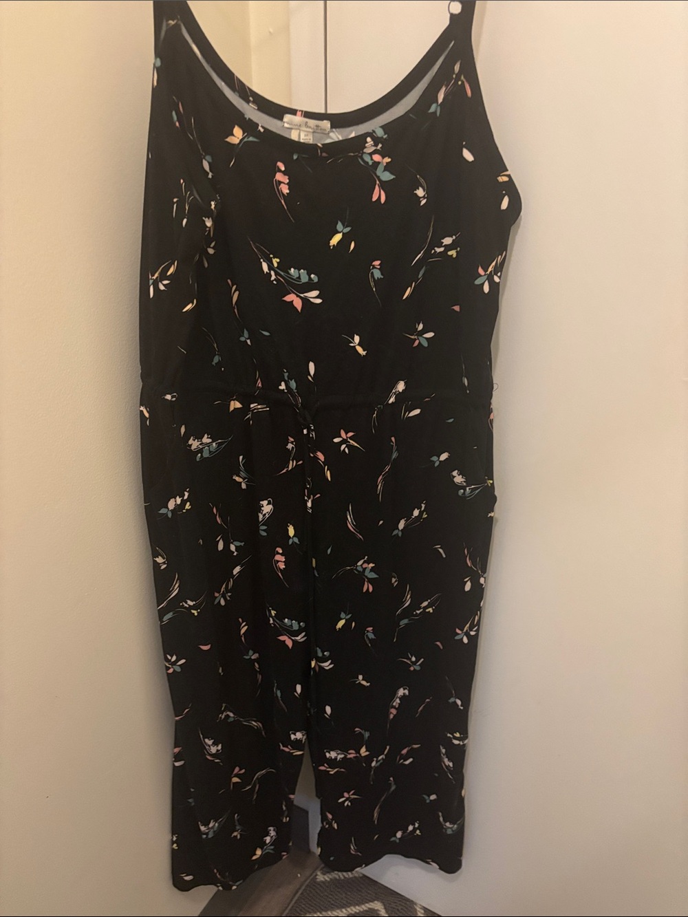 nine britton Black Floral-Print Wide-Leg Jumpsuit with Pastel Accents